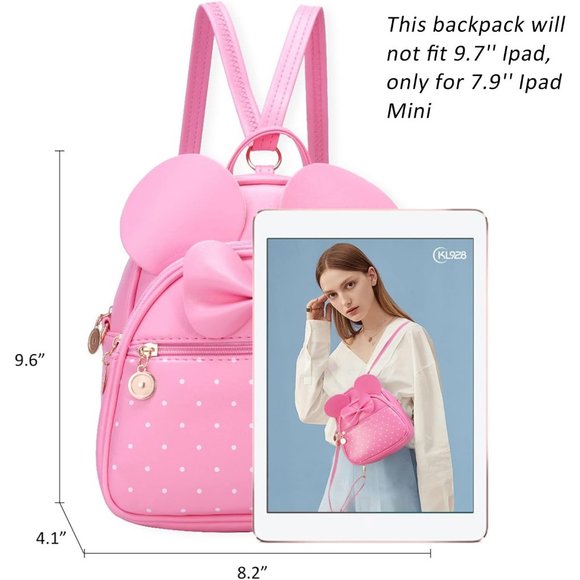 Bowknot Polka Dot Mini Backpack And Convertible Shoulder Bag Purse for Women - Picture 2 of 7